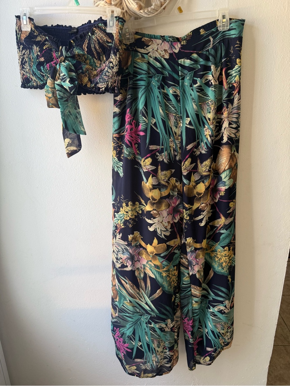 Miss Avenue Tropical Floral Set- Wide Leg Pants and Strapless Tops